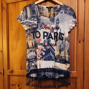 Style & Co. Blue Paris Graphic Short Sleeve Tee